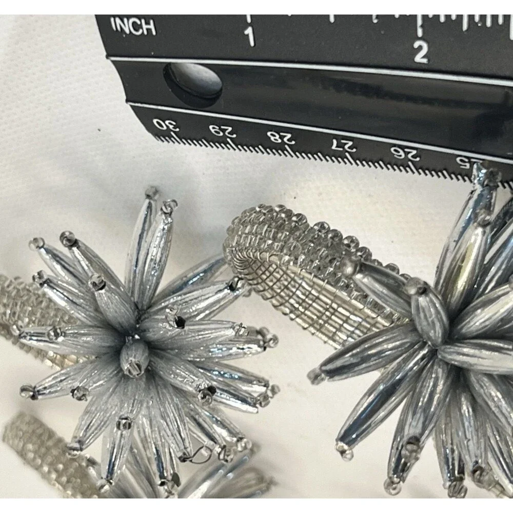 8 Z Gallerie Starburst Napkin Rings Beaded silver snowflake Chrome glam
